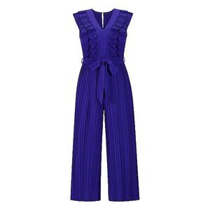 C.CLINE Dark Blue Belted & Pleated Sleeveless Jumpsuit Size M